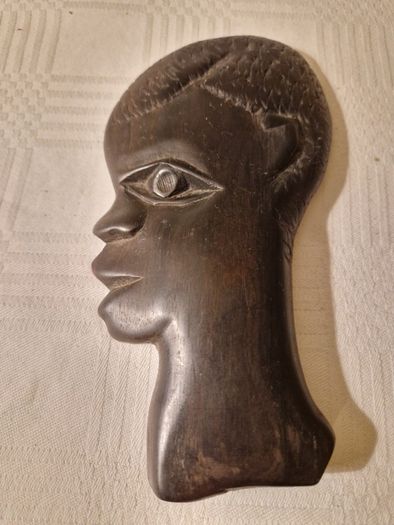 African carved black wood profile silhouette wall hanging