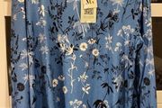 Blue Floral Print Long Sleeve T-Shirt Top Size XL BNWT