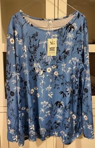 Blue Floral Print Long Sleeve T-Shirt Top Size XL BNWT