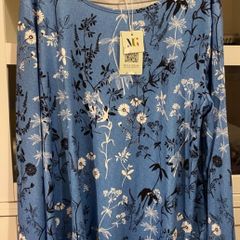 Blue Floral Print Long Sleeve T-Shirt Top Size XL BNWT