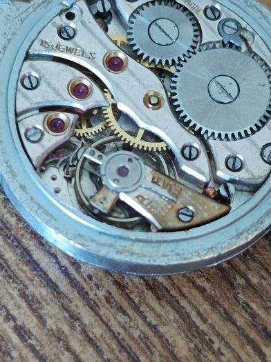 very old manual Foreign watch. Leather strap. Working. Beautiful 15 Jewels manual wind movement Swiss made .