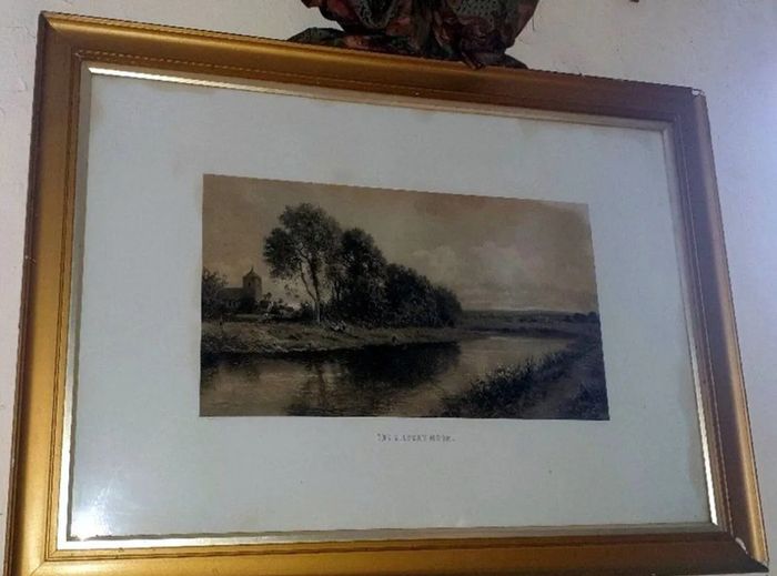Large Antique Framed Landscape 'The Silvery Morn'