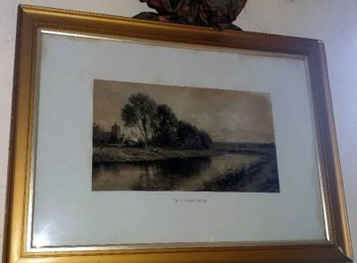Large Antique Framed Landscape 'The Silvery Morn'