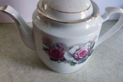Vintage MEIKO Chinese White Porcelain Three Cup Roses Floral Pattern Golden Rim Teapot Retro Kitchen