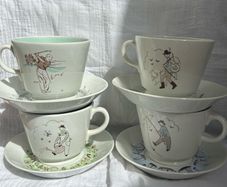 MCM Arabia Finland Breakfast Cups and Saucers Hobby Series