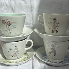 MCM Arabia Finland Breakfast Cups and Saucers Hobby Series