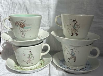MCM Arabia Finland Breakfast Cups and Saucers Hobby Series