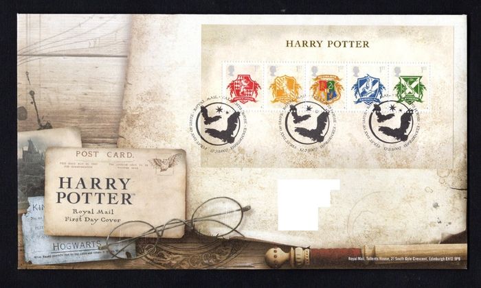 2007 Great Britain Harry Potter Commemorative Stamps Miniature Sheet addressed First Day Cover (FDC) with Edinburgh pictorial cancel