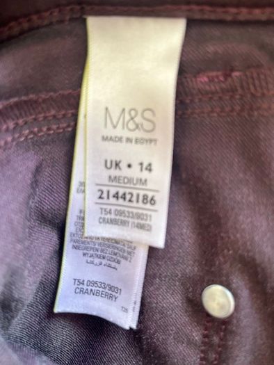 Marks & Spencer Ladies Faux Leather Brown Slender Ankle Grazer Trousers, Jeans. Size 14 Medium. Slight Stretch. In Excellent Condition