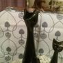 Pair Black Kitsch Mid Century Cat Spill Vases Figurines Image 3