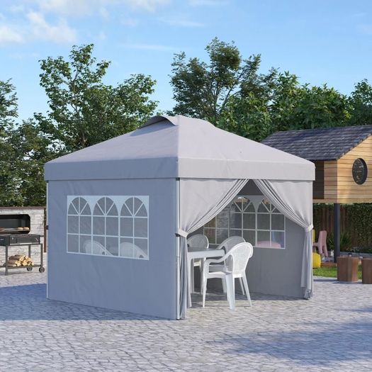 Pop-up Folding Party Gazebo 3 x 3 Adjustable Height with Sidewalls, Vents, Windows and Wheeled Carry Bag