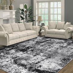 Black Abstract Area Rug 160x230cm Modern Short Pile Soft Faux Wool Living Room Rug Washable Indoor Rug Non Slip Minimalist Floor Mat Rugs for Living Room Bedroom Office Area Kitchen Decor