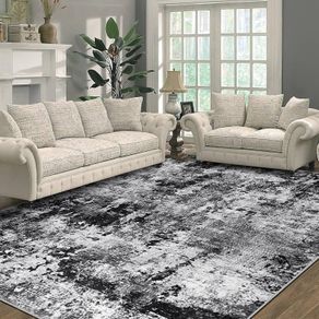 Black Abstract Area Rug 160x230cm Modern Short Pile Soft Faux Wool Living Room Rug Washable Indoor Rug Non Slip Minimalist Floor Mat Rugs for Living Room Bedroom Office Area Kitchen Decor