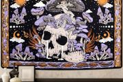 MULTIPLE SIZES AVAILABLE Skull Tapestry Purple Mushroom Wall Hanging Skeleton Wall Tapestries Moon Sun Wall Towel Wall Art for Bedroom Living Room 59.1x51.2in