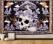 MULTIPLE SIZES AVAILABLE Skull Tapestry Purple Mushroom Wall Hanging Skeleton Wall Tapestries Moon Sun Wall Towel Wall Art for Bedroom Living Room 59.1x51.2in