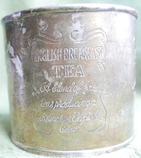 Vintage English Breakfast Tea  Engraved Round Silver Plated Container