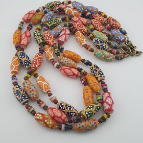 Vintage Venetian Style Handmade Ceremic Desgin MultiColor Glass Beads Necklace