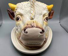 Rare 19th Century Staffordshire Style Bull Head Cheese Dish - Complete