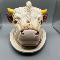Rare 19th Century Staffordshire Style Bull Head Cheese Dish - Complete