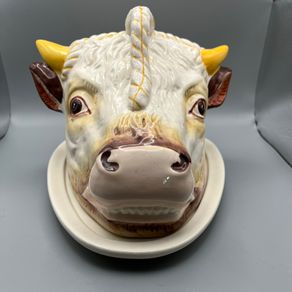 Rare 19th Century Staffordshire Style Bull Head Cheese Dish - Complete