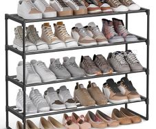 SONGMICS 4-Tier Shoe Rack, Storage Organiser, Metal, Fits 16 to 20 Pairs of Shoes, Stackable Shelf, for Hallway, Living Room, Bedroom, 30 x 92 x 74 cm, Black LSA14BKV2
