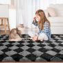Area Rug Living Room Bedroom 120x160cm, Large Fluffy Carpet Soft Shaggy Checkered Rugs, Washable Area Rug Anti Slip, Thick Carpets for Kids Room Nursery, Dorm Home Decor, Black and Grey Image 6