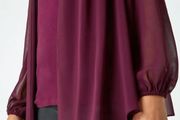 Roman Originals Wine Chiffon Overlay Stretch Top.  New
