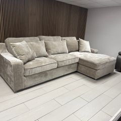 L Shaped Taupe & Cream Fabric Corner Sofa