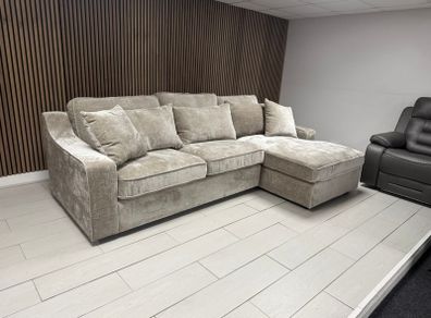 L Shaped Taupe & Cream Fabric Corner Sofa