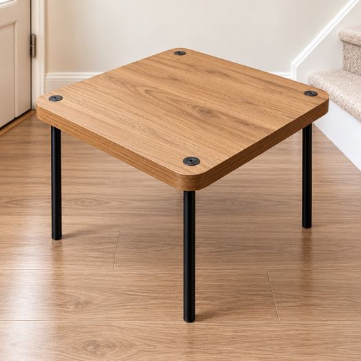 IKEA Oak-Effect Side Table - Black Metal Legs