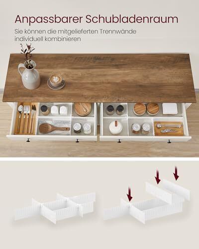 Kitchen Cabinet, Sideboard with Drawers, Storage Cabinet with Doors, Adjustable Shelf, Country House Style, for Living Room, Kitchen, Dining Room, 40 x 140 x 80 cm, Vintage White/Honey Brown