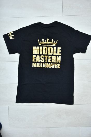 100% cotton black t-shirt with gold logo