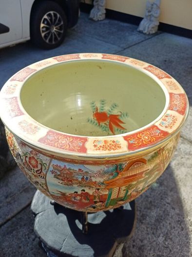 1970s Large Chinese Porcelain Fishbowl/ Planter