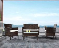 Rattan Garden Sofa Set 2 Chairs & Glass Table