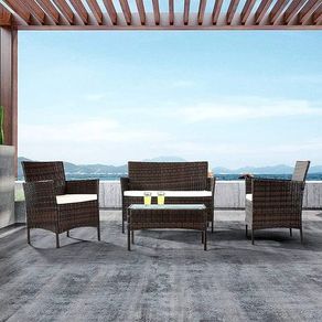 Rattan Garden Sofa Set 2 Chairs & Glass Table