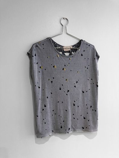 Pre Owned Grey Crochet Back Top with Gold Speckles