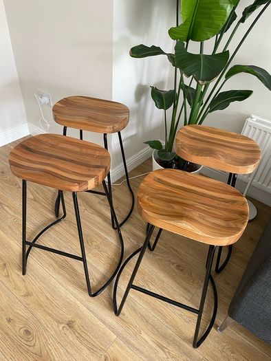 Premium Vintage-Style Elm Wood Barstools (Set of 4)