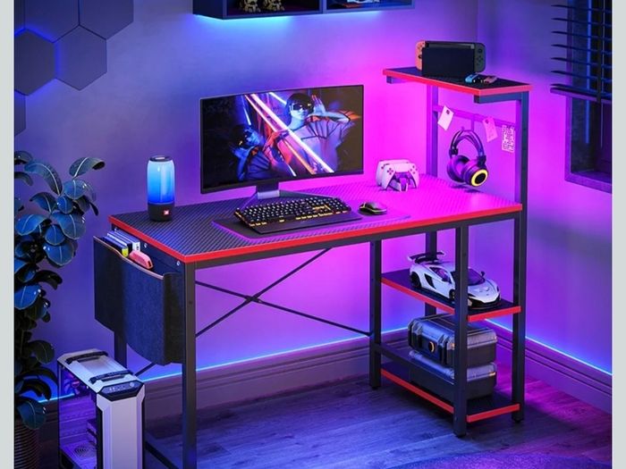 113CM Reversible Corner Gaming Desk with RGB LED Lights