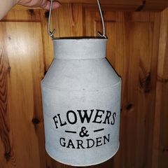 Vintage Style Metal Milk Can Flower Pot with a Handle