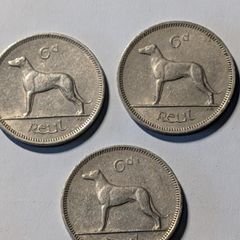 Old Irish Sixpence x3
