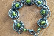 Vintage Twisted Bracelet with Green Glass Beads Inserts.