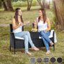 _Polyrattan Garden Bench with Table, 2-Seater, for Garden, Balcony and Patio, Plastic Feet, Garden Bench with Seat Cushion, Grey Image 3