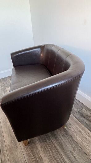 Small Brown Faux Leather Sofa - Like New