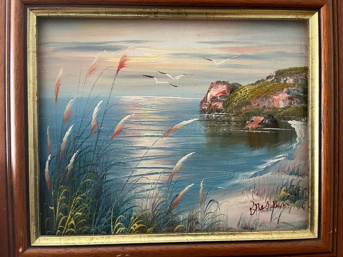 Vintage Oil painting coastal seascape