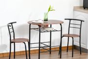 2-Seater Bar Stool and Table Set w/ Bottle Storage Shelf Wood Tone (FREE SHIPPING)