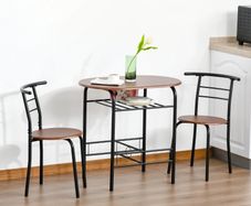 2-Seater Bar Stool and Table Set w/ Bottle Storage Shelf Wood Tone (FREE SHIPPING)