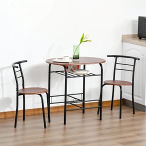 2-Seater Bar Stool and Table Set w/ Bottle Storage Shelf Wood Tone (FREE SHIPPING)
