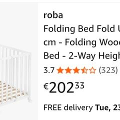 Brand new folding wooden baby bed with brand new mattress