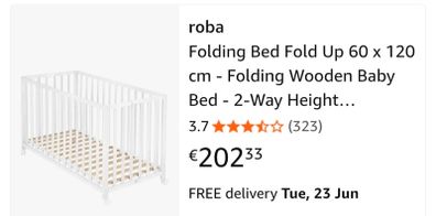Brand new folding wooden baby bed with brand new mattress