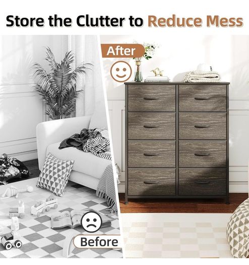 8 Drawers Chest of Drawers, Fabric Storage Dresser Vertical with Spacious Wooden Tabletop